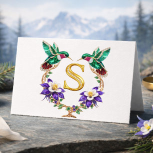 Luxury Jeweled Hummingbird Monogram S Wedding Than Thank You Card