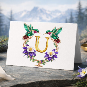 Luxury Jeweled Hummingbird Monogram U Wedding Than Thank You Card