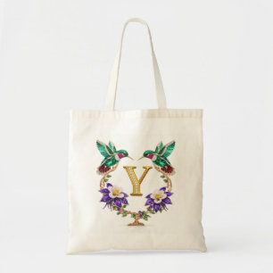 Luxury Jeweled Hummingbird Monogram Y Wedding Tote Bag