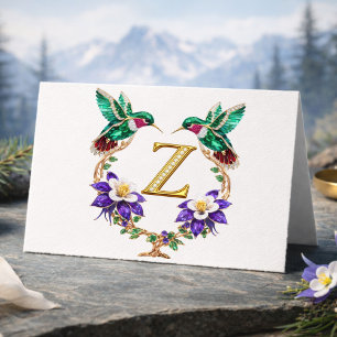 Luxury Jeweled Hummingbird Monogram Z Wedding Than Thank You Card