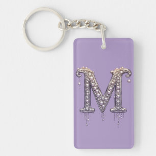 Luxury Jewelled Letter M Monogram With Pearls Key Ring
