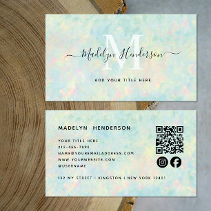 Luxury Jewellery Opal QR Code Social Media Monogra Business Card