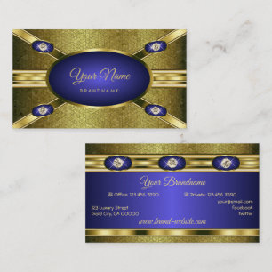 Luxury Jewellery Style Gold Pattern and Blue Colou Business Card