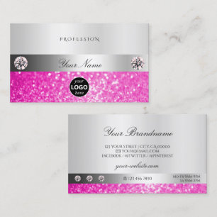 Luxury Jewels Silver Shimmer Pink Glitter Add Logo Business Card