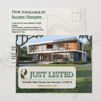 Luxury Just Listed Realtor Photo Sage Gold Marble  Postcard
