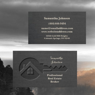Luxury Key Slate Grey Real Estate Business Card