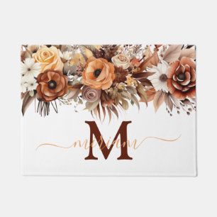 Luxury Kitchen Floor Mat: Brown Boho Flowers Doormat
