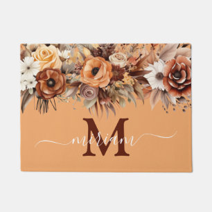 Luxury Kitchen Floor Mat: Brown Boho Flowers Doormat