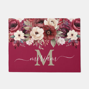 Luxury Kitchen Floor Mat: Burgundy Flowers Doormat