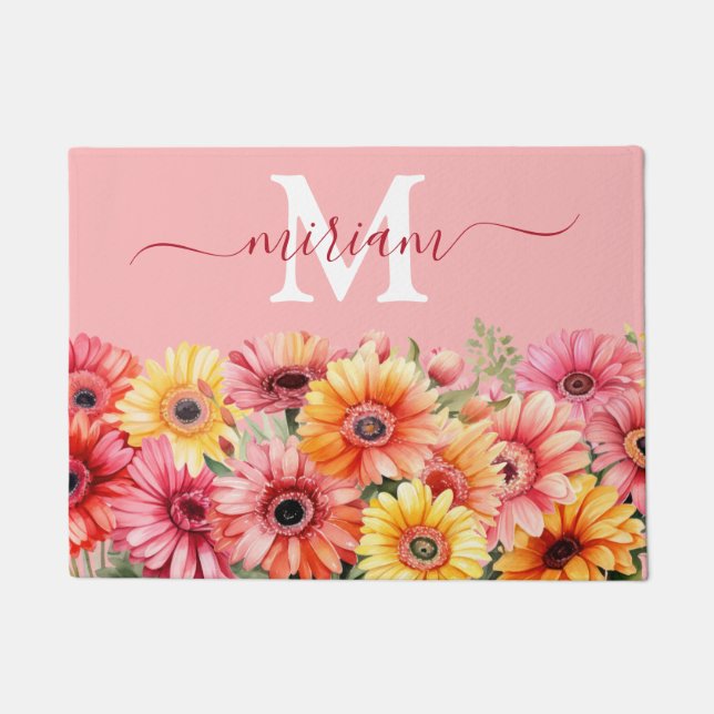 Luxury Kitchen Floor Mat: Gerbera Daisies Door Mat (Front)