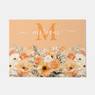Luxury Kitchen Floor Mat: Peach Orange Flowers Doormat