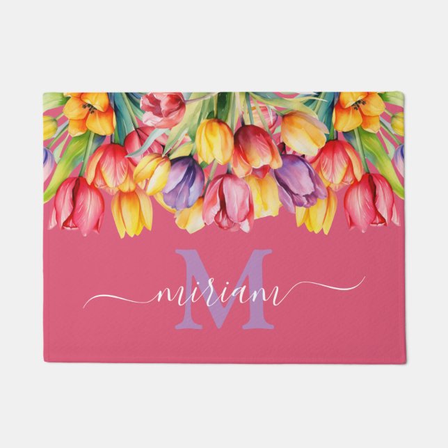 Luxury Kitchen Floor Mat: Spring Flowers Yellow Doormat (Front)