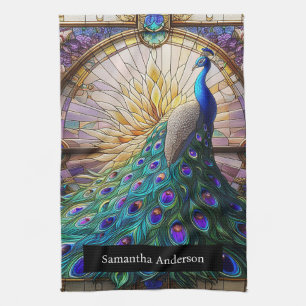 Luxury Kitchen: Stained Glass Peacock Custom Name Tea Towel