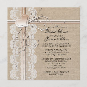Luxury Lace Heart Burlap Bridal Invitation