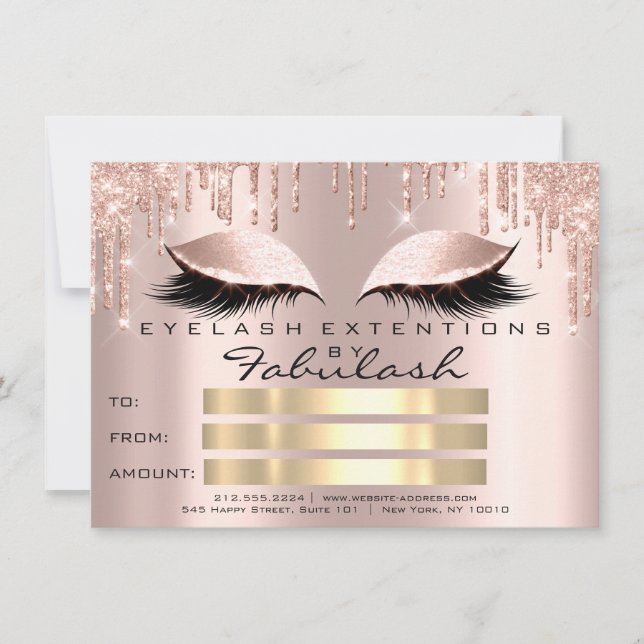 Luxury Lashes Rose Gold Makeup Certificate Gift Invitation (Front)