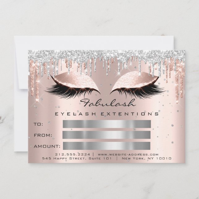 Luxury Lashes Rose Silver Makeup Certificate Gift Invitation (Front)