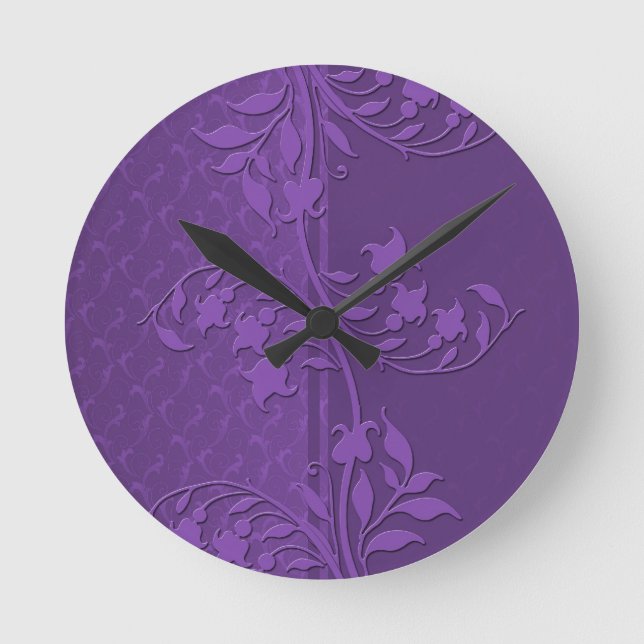 Luxury Lavender Damask Swirls Clock (Front)