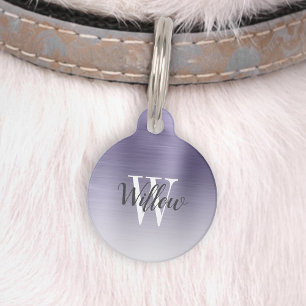 Luxury Lavender Ombre Brushed Metal Monogram Pet Tag