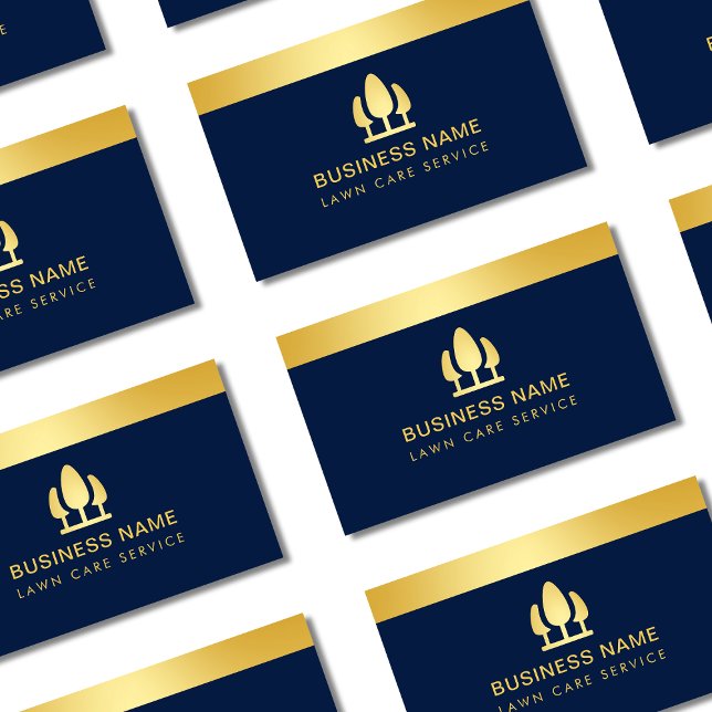 Luxury Lawn Care Navy Blue & Gold Business Card (Creator Uploaded)
