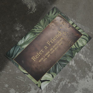 Luxury Leather Greenery Stylish QR Referral Card