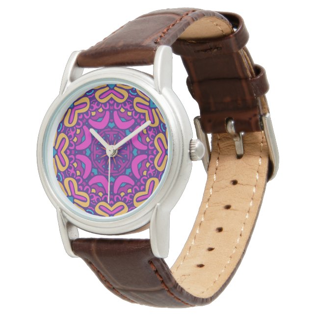 Luxury Leather Watch - Stylish Boho Tribal Pattern (Angled)