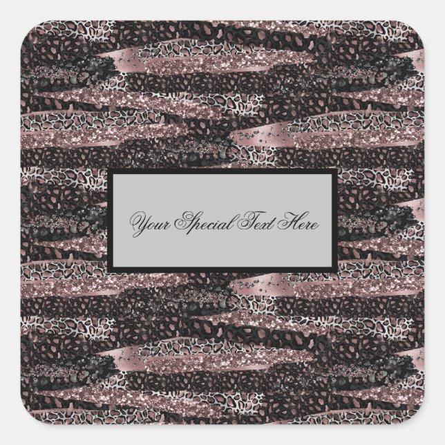 Luxury Leopard, Glitter & Shiny Abstract for I.d. Square Sticker (Front)