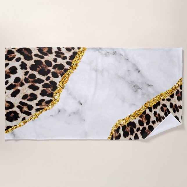 Luxury Leopard Interior Marble Stone Glitter Beach Towel (Front)