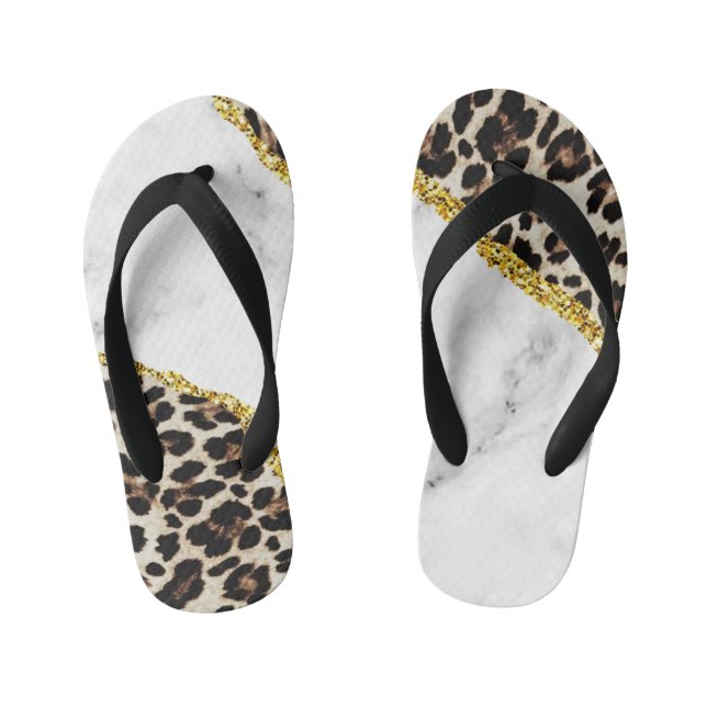 Luxury Leopard Interior Marble Stone Glitter Hand  Kid's Jandals (Footbed)