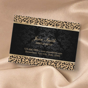 Luxury Leopard Print & Damask Makeup Artist Business Card