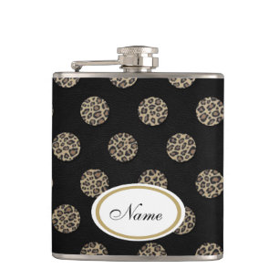 luxury leopard print polka dots leather look hip flask