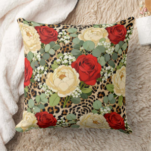 Luxury Leopard & Red Rose Pattern Cushion