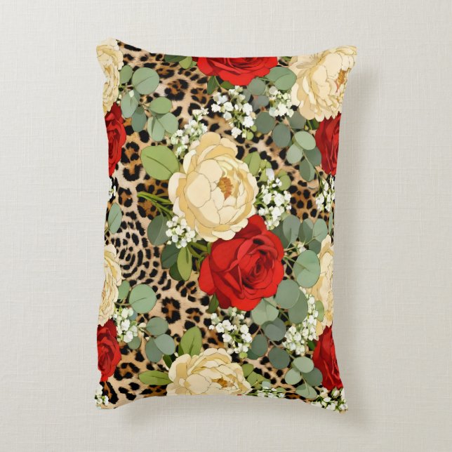Luxury Leopard & Red Rose Pattern  Decorative Cushion (Back(Vertical))