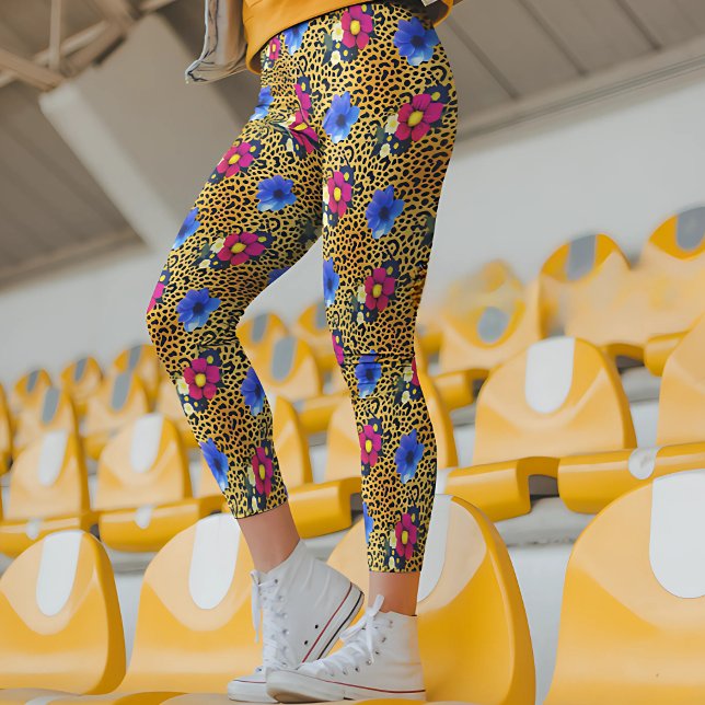 Luxury Leopard with flowers Print Leggings (Creator Uploaded)