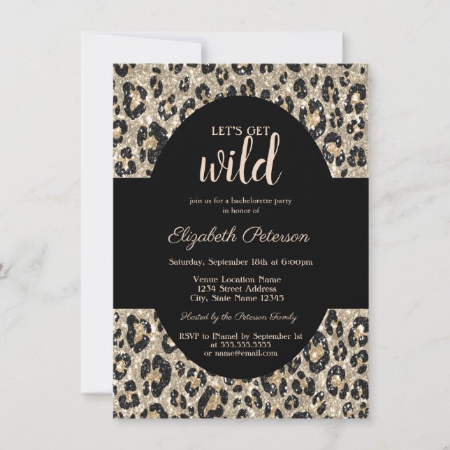 Luxury Let's Get Wild Glitter Leopard Print Invitation (Front)