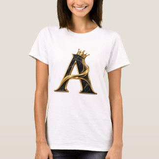 Luxury Letter A T-Shirt | Black Gold Crown Initial