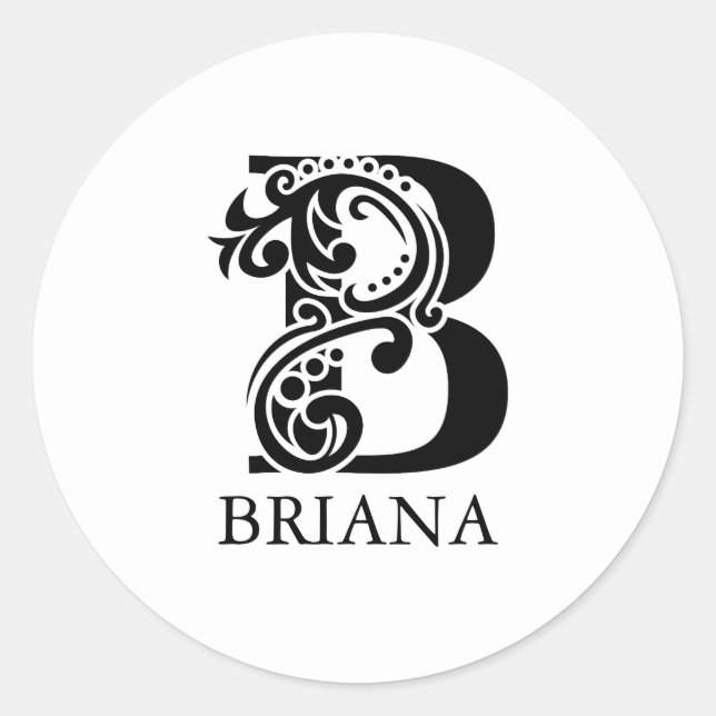 Luxury letter B in black and white Classic Round Sticker (Front)