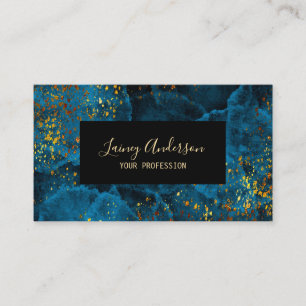 Luxury light blue black and faux gold foil glitter business card