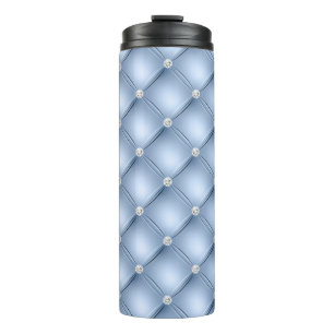 Luxury Light Blue Diamond Tufted Pattern Thermal Tumbler