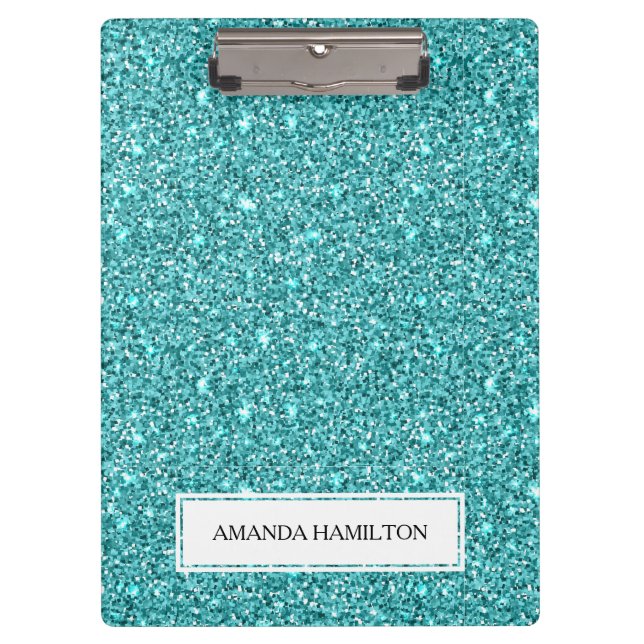 Luxury Light blue Glitter add your name Clipboard (Front)