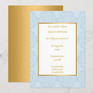 LUXURY LIGHT BLUE GOLD ABSTRACT BIRTHDAY INVITATION