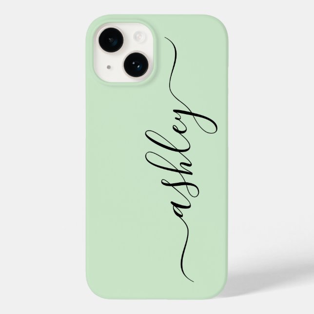 Luxury Light Green  Phone Case with Custom Name. (Back)