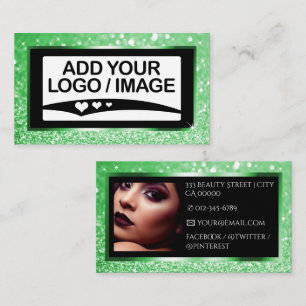 Luxury Light Green Sparkle Logo Photo Template Business Card