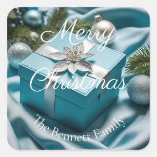 Luxury Light Icy Blue & Silver Christmas Gifts Square Sticker