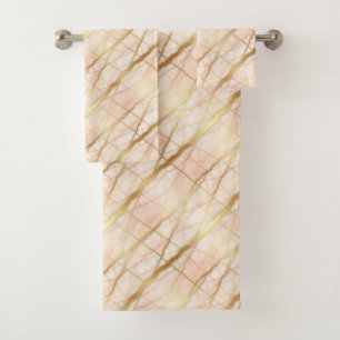Luxury Light Pink and Gold Marble Bath Towel Set