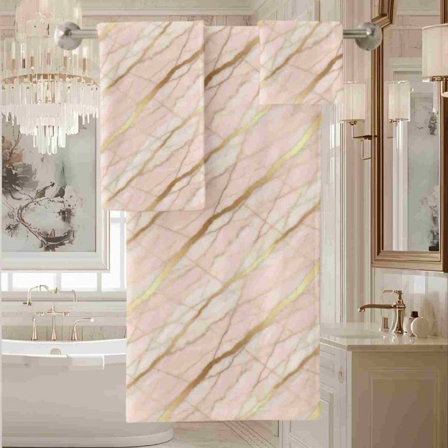 Luxury Light Pink and Gold Marble Bath Towel Set (Creator Uploaded)
