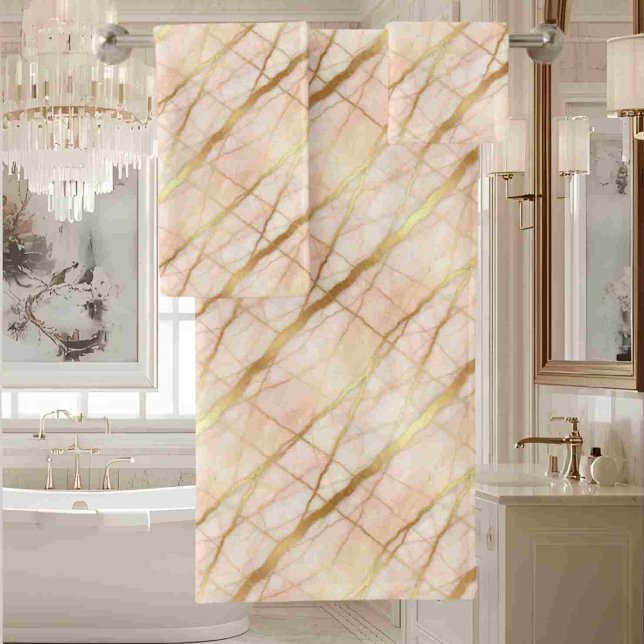 Luxury Light Pink and Gold Marble Bath Towel Set (Creator Uploaded)