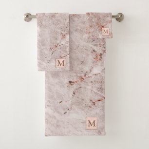 Luxury Light Pink Marble Monogrammed Bath Towel Set