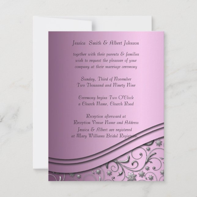 Luxury Lilac Damask Swirls Wedding Invitation (Front)