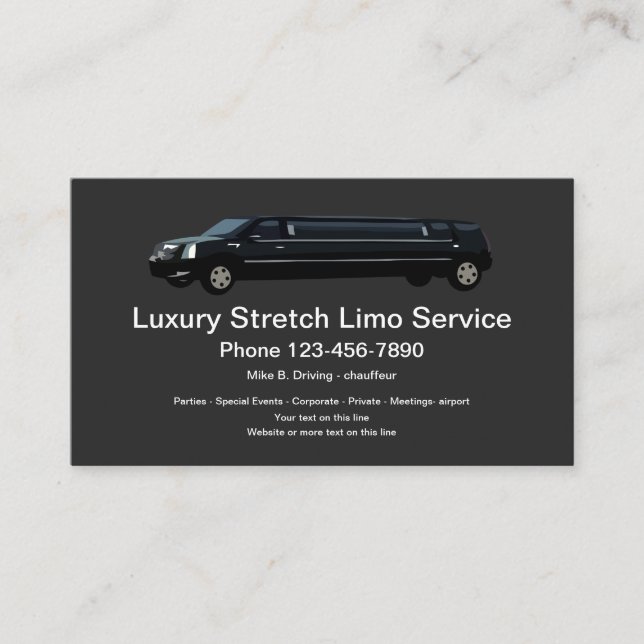 Luxury Limousine Chauffeur Service Business Card (Front)