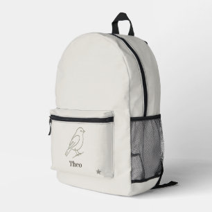 Luxury Line Art Bird Kids Personalised Name Printed Backpack